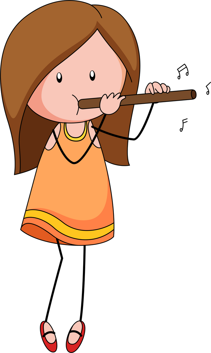 Girl Playing Flute Illustration